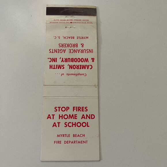 None and/or Unknown Other - Myrtle Beach Fire Dept Stop Fires Home & School Vintage Matchbook Cover SMB32-2